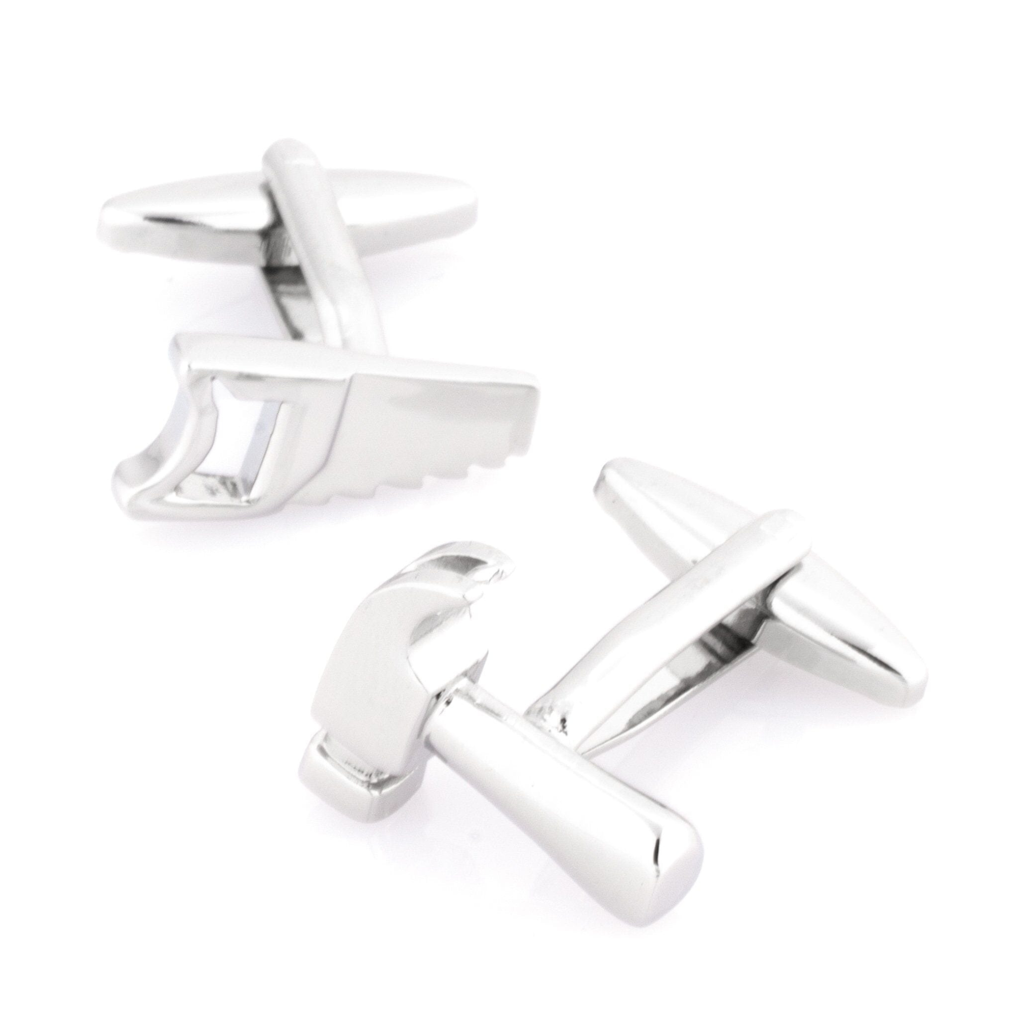 Handyman Hammer & Saw Silver Cufflinks