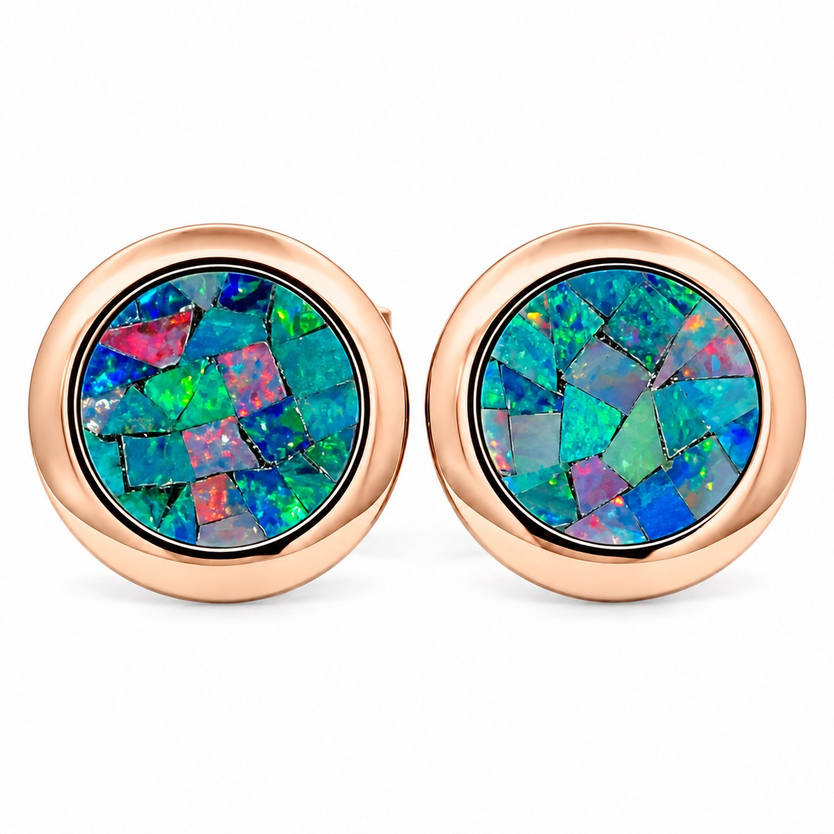 Opal Rose Gold Round Cufflinks
