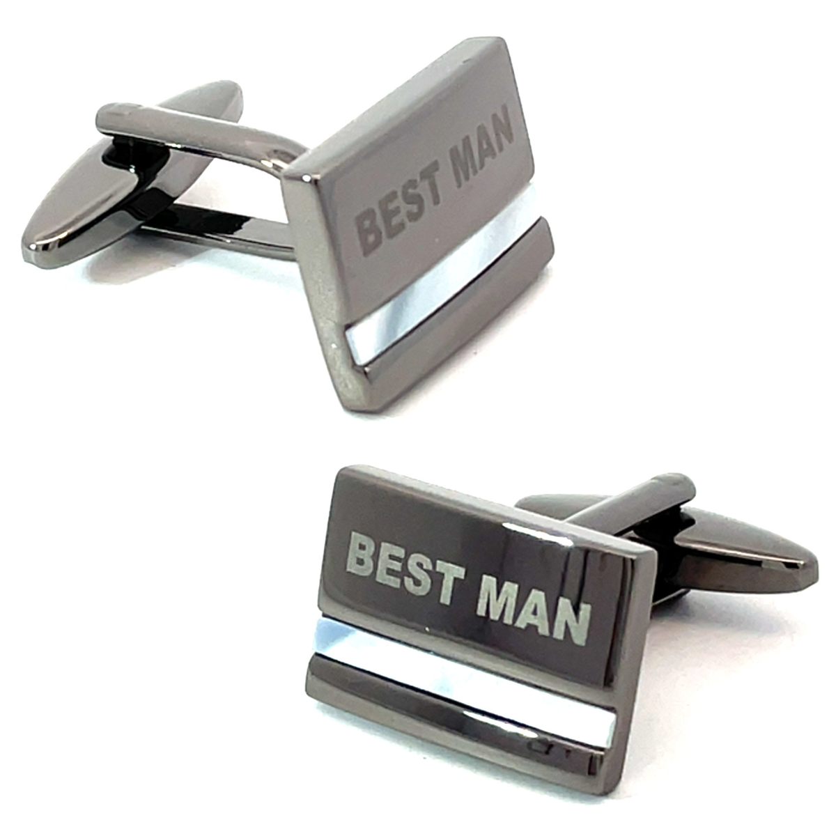Best Man Laser Etched Mother of Pearl Gunmetal Wedding Cufflinks