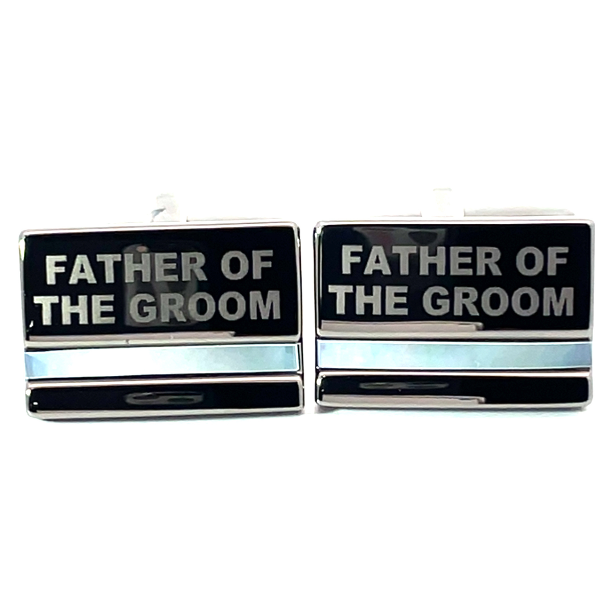Father of the Groom Laser Etched Mother of Pearl Gunmetal Wedding Cufflinks