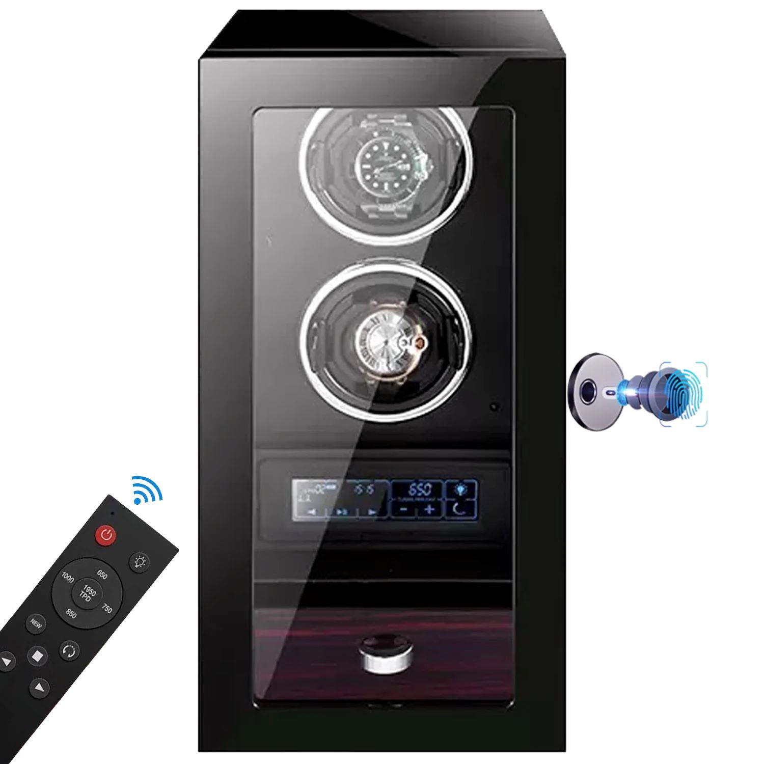 Yarra Duo Watch Winder for 2 + Drawer with Fingerprint Lock Watch Winder Boxes Clinks