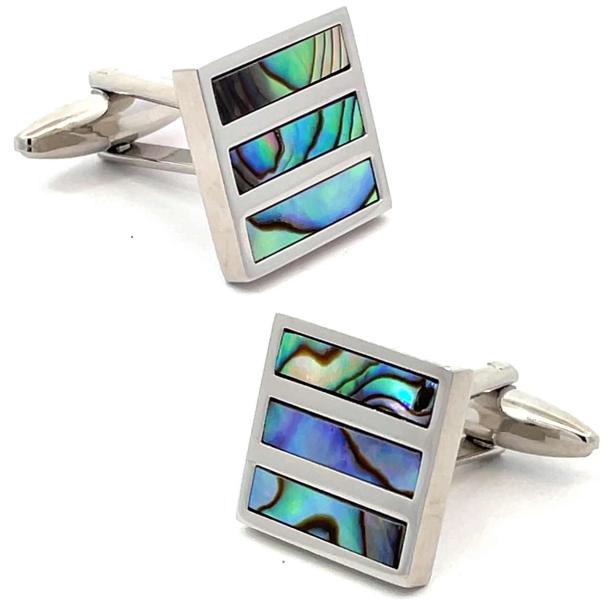 Abalone rectangles in Silver Square Cufflinks