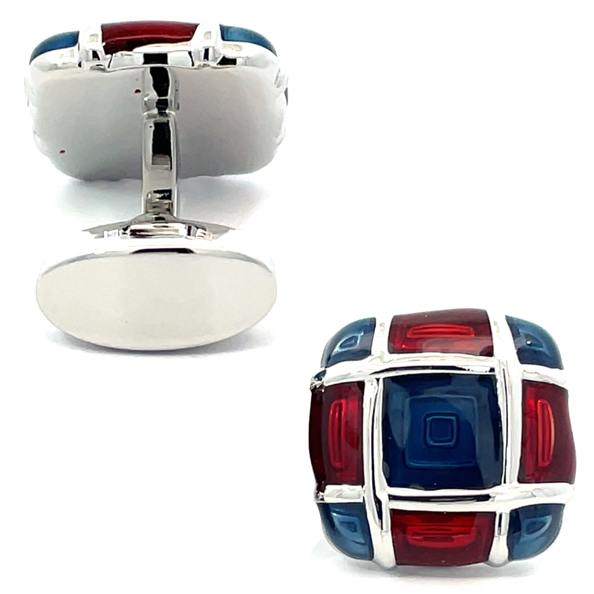 Blue and Red Enamel Squares Cufflinks