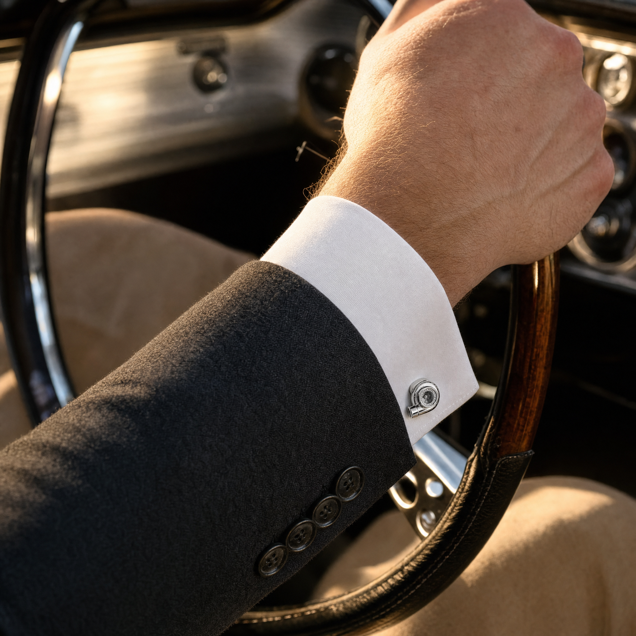 Silver Turbo Cufflinks — lifestyle shot