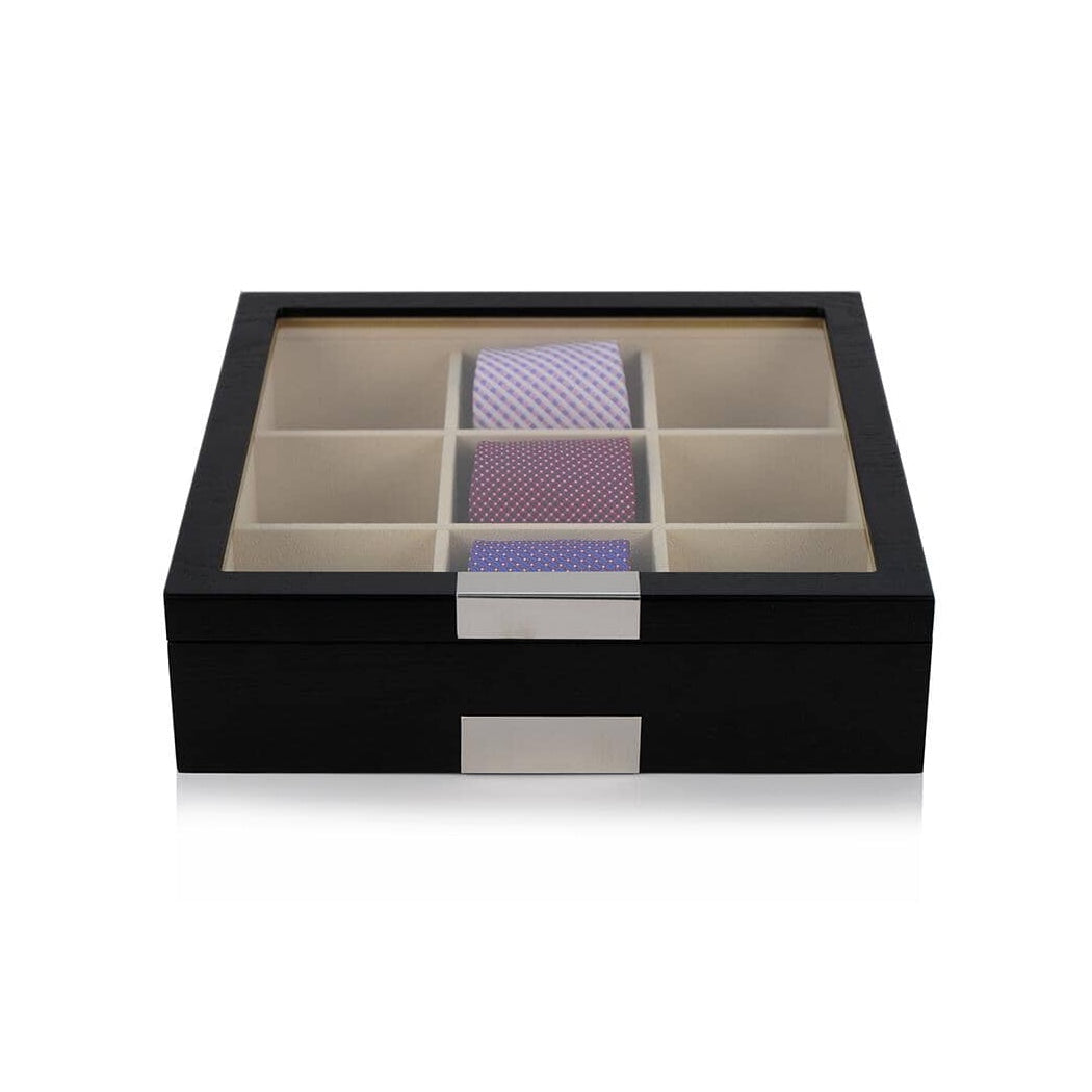 Black Wooden Tie Box for 9 Storage Boxes Clinks