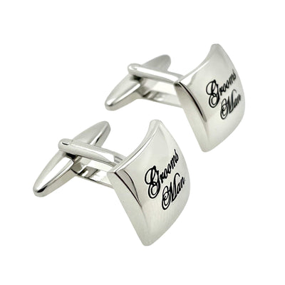 Grooms Man Curved Silver Wedding Cufflinks