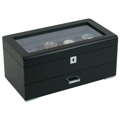 4 Slots Wooden Watch Box with Charcoal Interior and Drawer