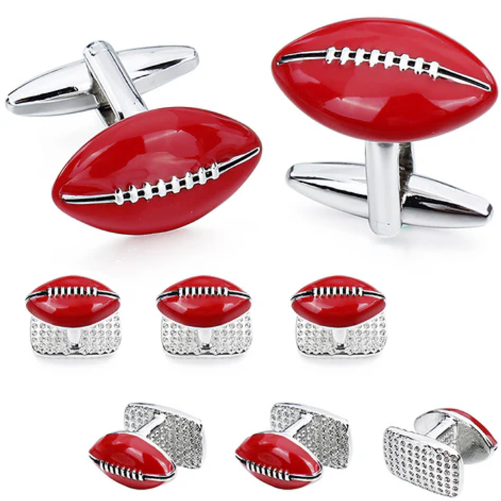 Red Footy Rugby Cufflinks and Stud Set
