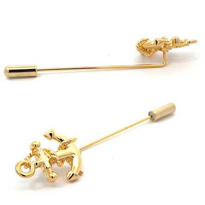 Anchor With Rope Lapel Stick Pin in Gold