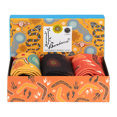 Mens Native Australian Dreamtime 3pk Gift Set Bamboo Socks