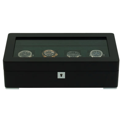 4 Slot Black Wooden Watch Box with Green Interior
