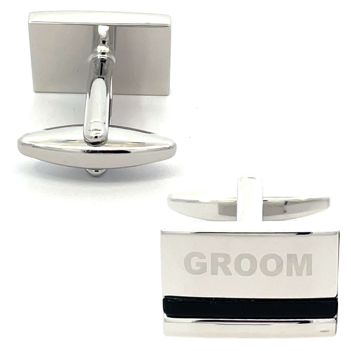 Groom Laser Etched Onyx Silver Wedding Cufflinks
