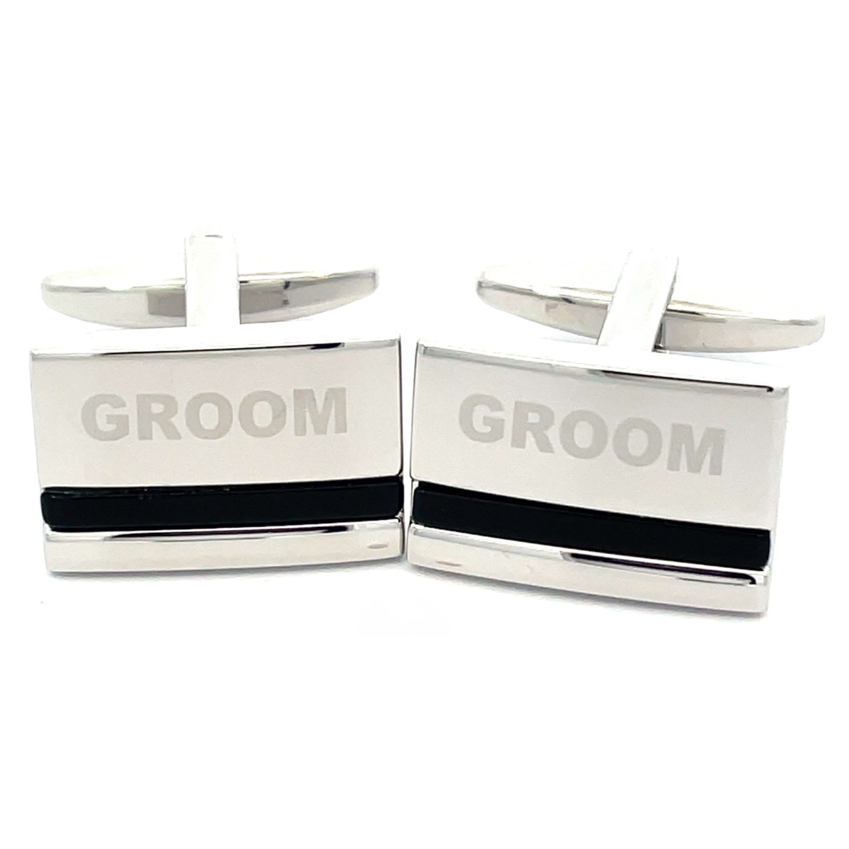 Groom Laser Etched Onyx Silver Wedding Cufflinks