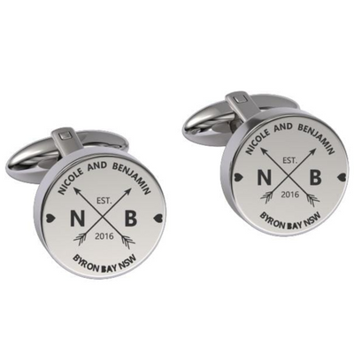 Couple Names Initials and Address Engraved Cufflinks in Silver