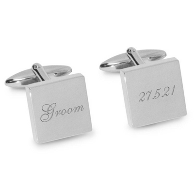 Groom Wedding Date Engraved Cufflinks in Silver