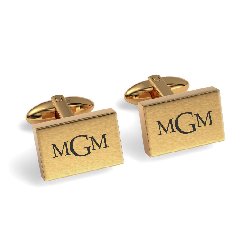 Engraved Monogram Initials Rectangle Cufflinks