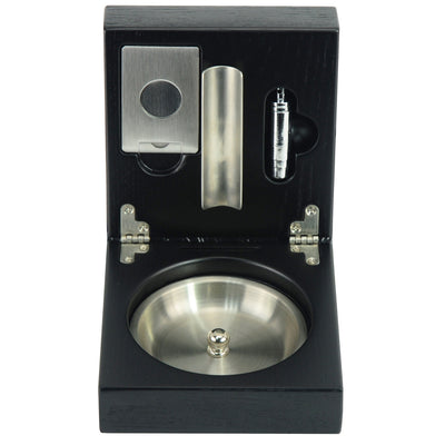 Oak Black Wooden Foldable Cigar Ashtray with Cigar Cutter