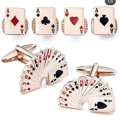 Casino Playing Cards Rose Gold Cufflinks and Stud Set