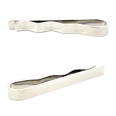 Small Shiny Silver Tie Bar with Wave Backing