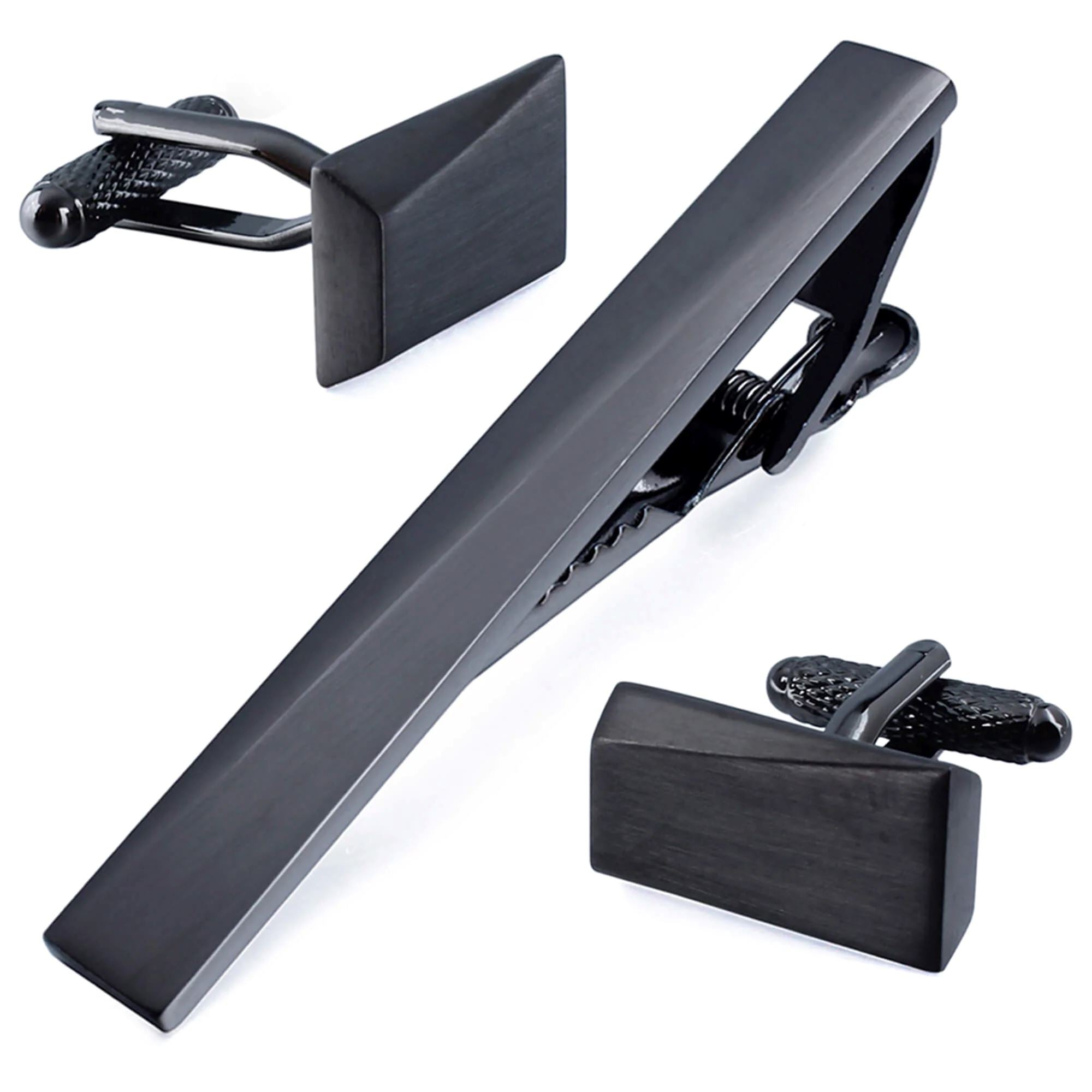 Brushed Gunmetal Angles Cufflinks and Tie Clip Set Gift Set Clinks Australia 