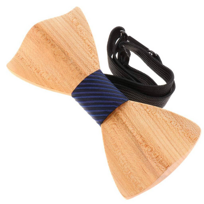 Light Wood Navy Textured Adult Bow Tie