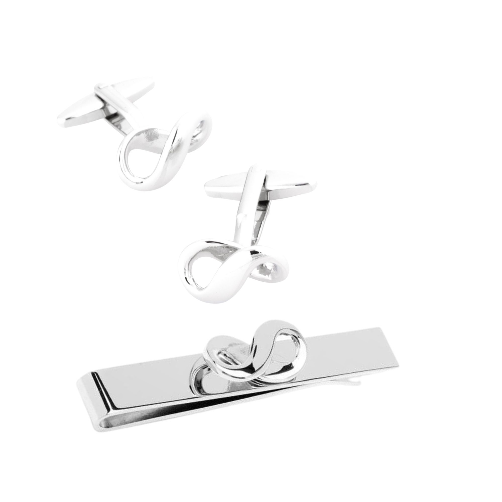 Infinity Silver Cufflinks & Tie Bar Set