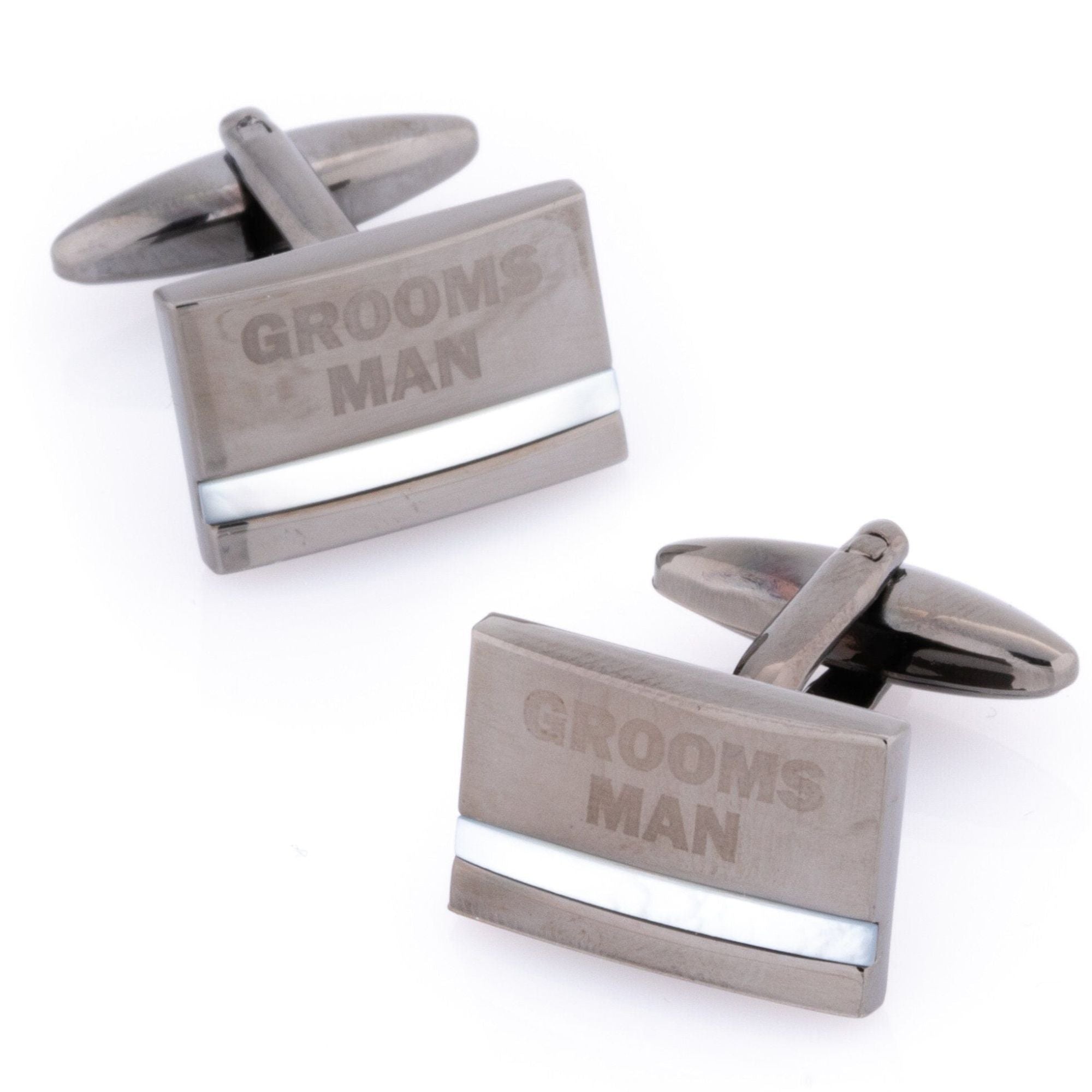 Groomsman Laser Etched Mother of Pearl Gunmetal Wedding Cufflinks