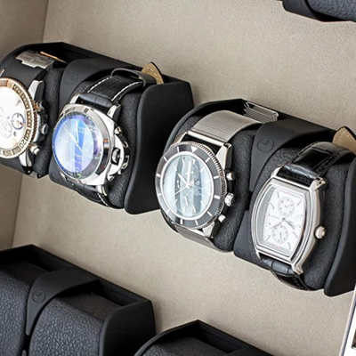 Kosciuszko Watch Winder Box for 12 + 2 Watches in Ebony + Gray