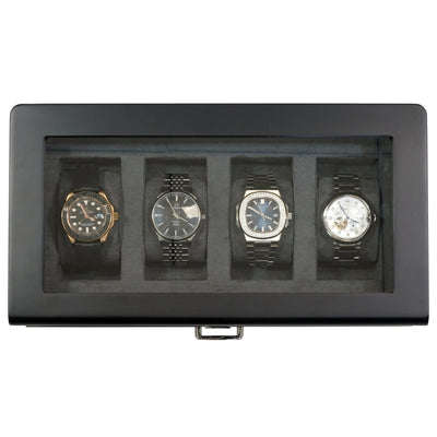 4 Slots Wooden Watch Box with Charcoal Interior and Drawer