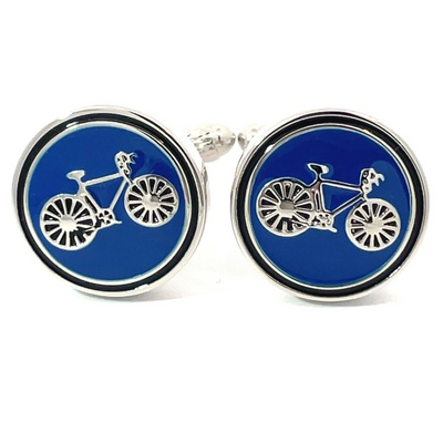 Round Bicycle Blue Cufflinks