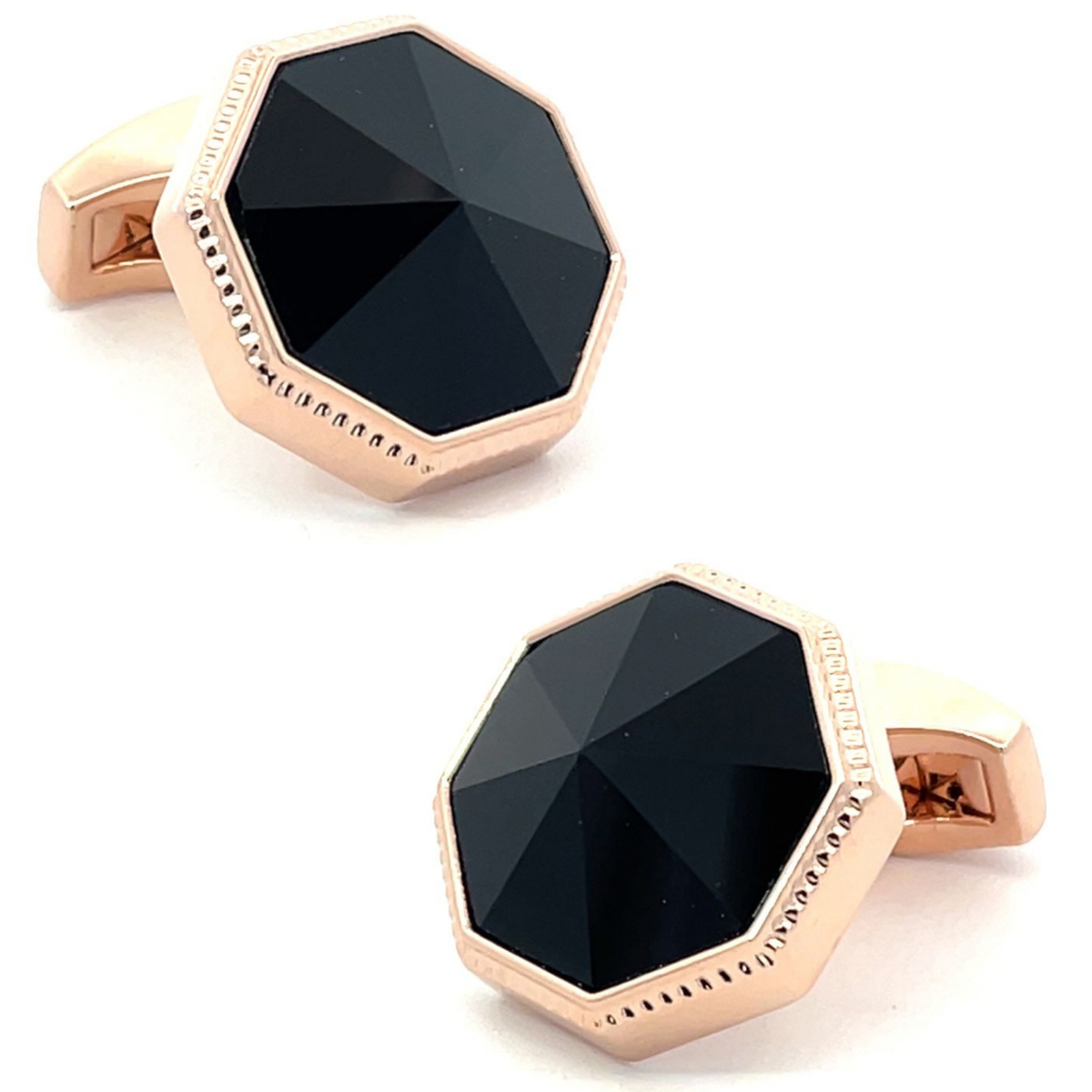 Faceted Black Onyx in Rose Gold Cufflinks
