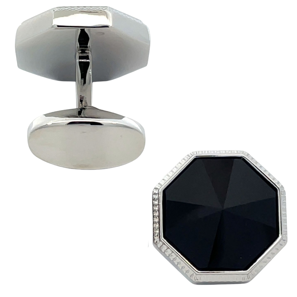 Faceted Black Onyx in Silver Cufflinks