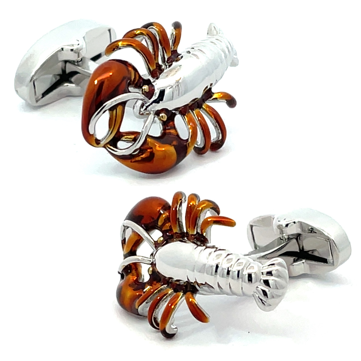Silver & Orange Lobster Cufflinks
