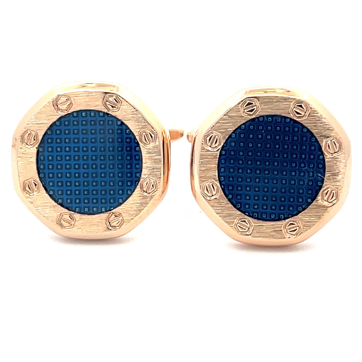 Brushed Rose Gold with Blue Texture Cufflinks