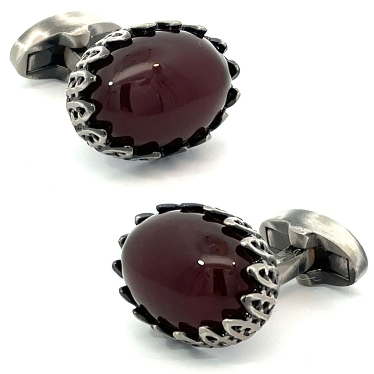 Red Agate in Antique Silver Cufflinks