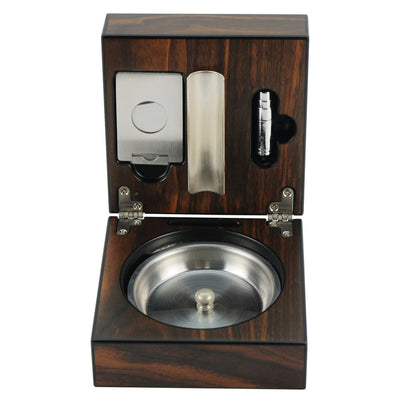 Walnut Wooden Foldable Cigar Ashtray with Cigar Cutter