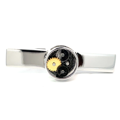 Steampunk Round Silver Tie Clip