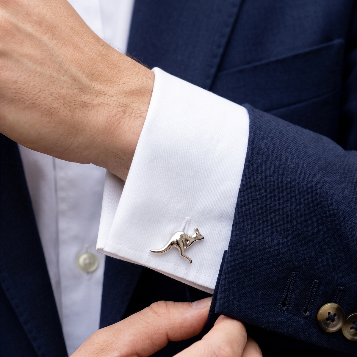 Australian Silver Kangaroo Cufflinks — lifestyle shot