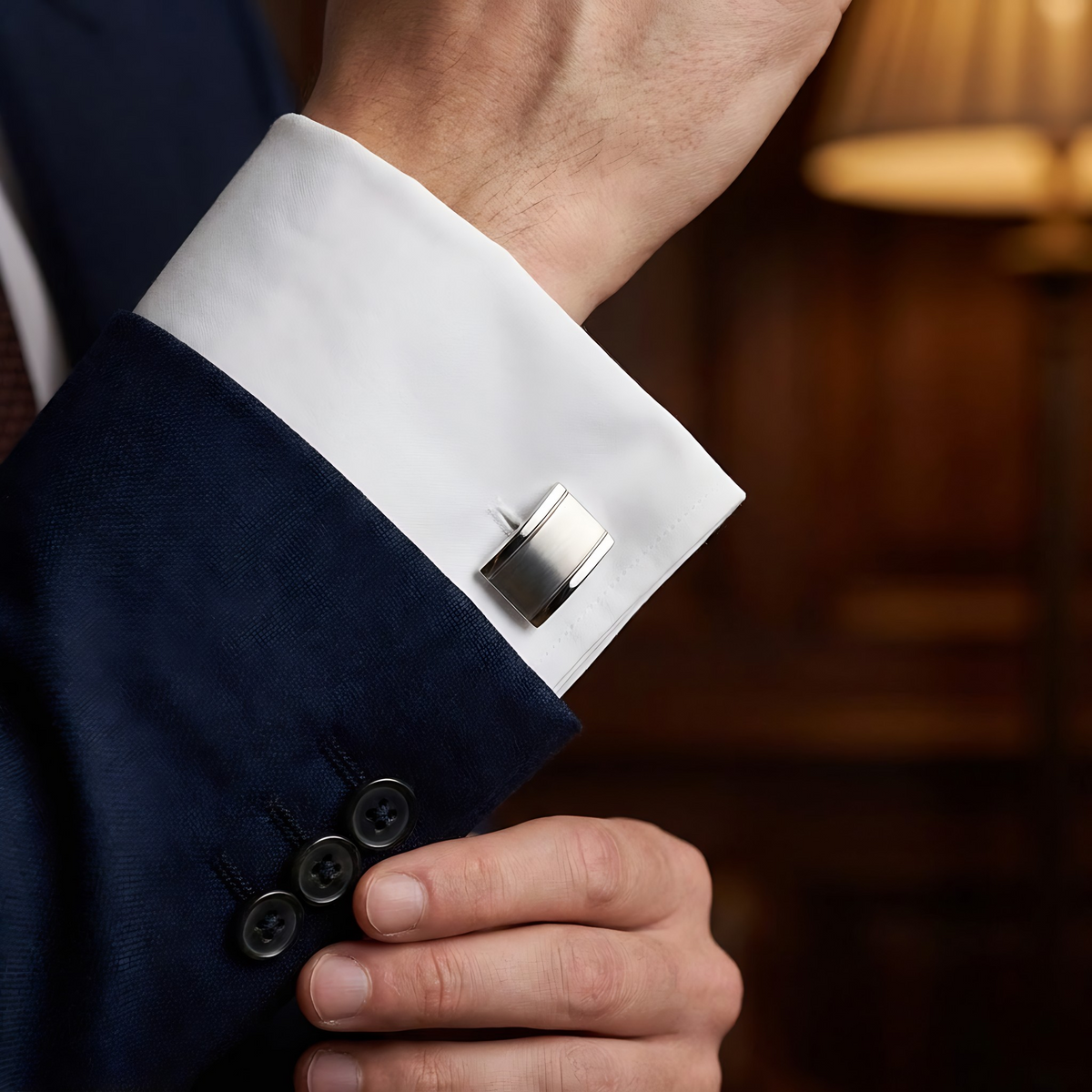 Classic Curve Silver Cufflinks — lifestyle shot