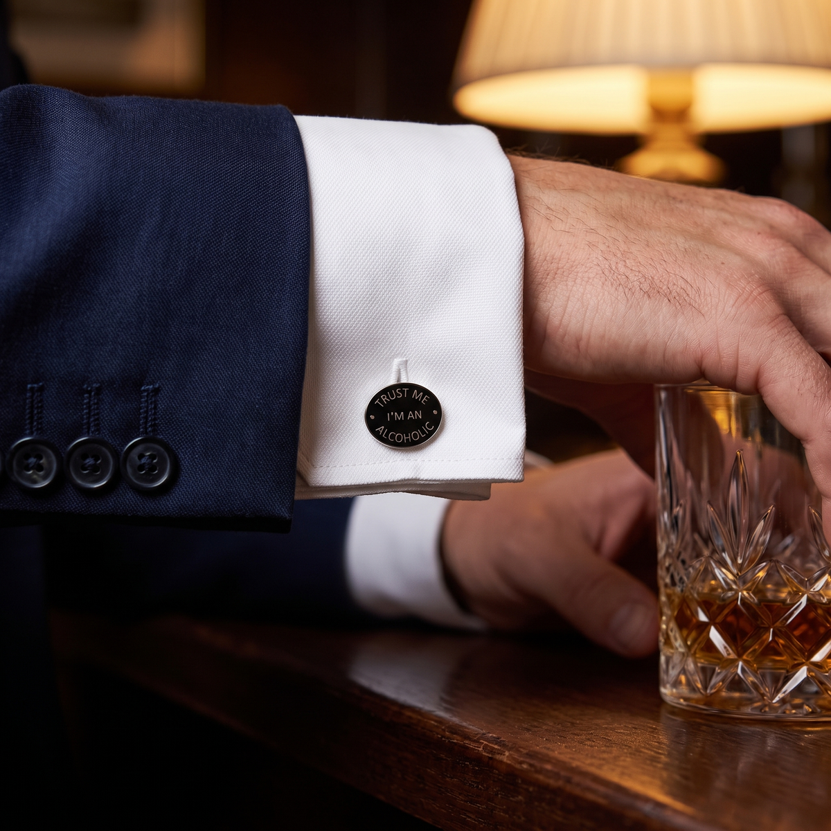 Trust Me I'm an Alcoholic Cufflinks — lifestyle shot
