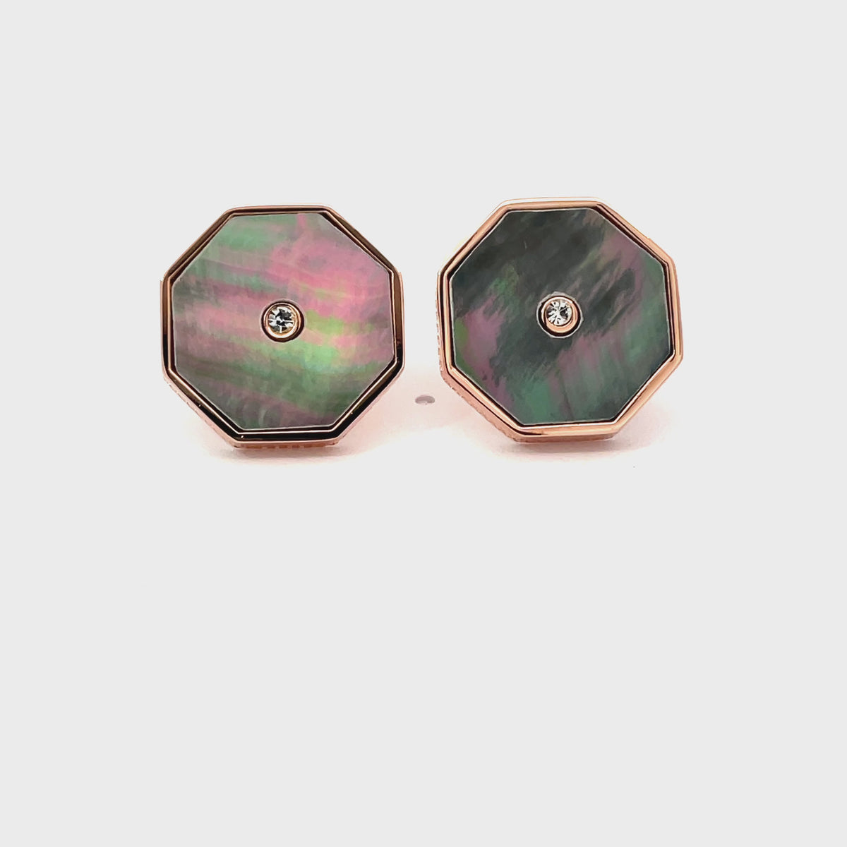 Black Mother of Pearl with Crystal in Rose Gold Cufflinks