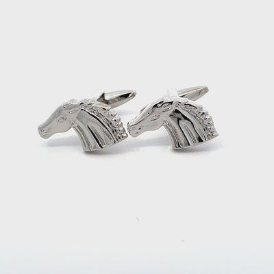 Shiny Silver Horse Head Cufflinks