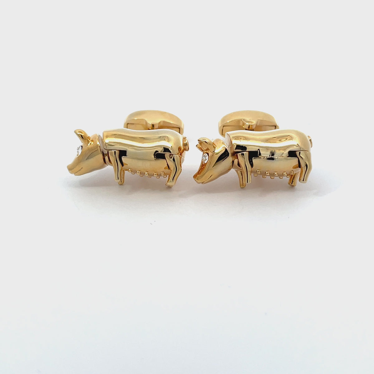 Gold Cute Pig Boar with Crystal Eyes Cufflinks