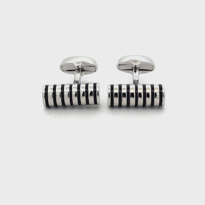 Silver Cylinder with Black Grooves Cufflinks