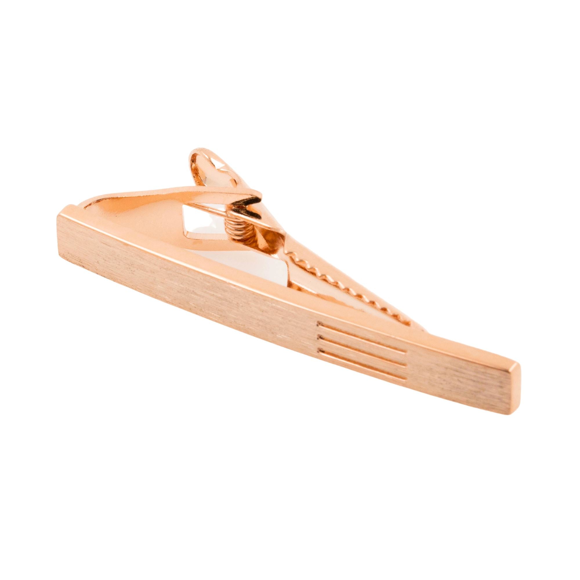 Brushed Rose Gold Tie Clip with Vertical lines Tie Clips Clinks Australia 