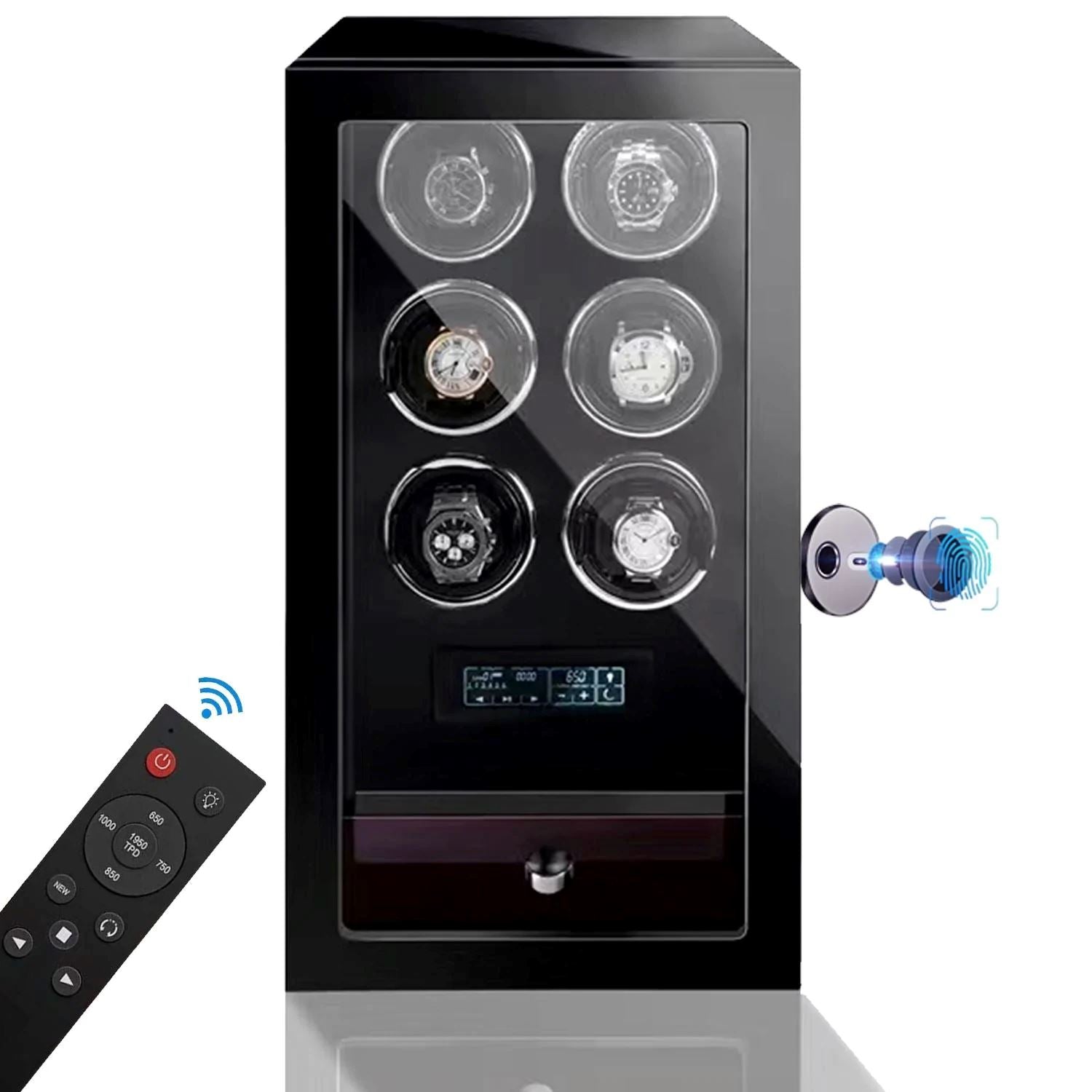 Yarra Watch Winder for 6 Watches + Drawer with Fingerprint Lock Watch Winder Boxes Clinks 