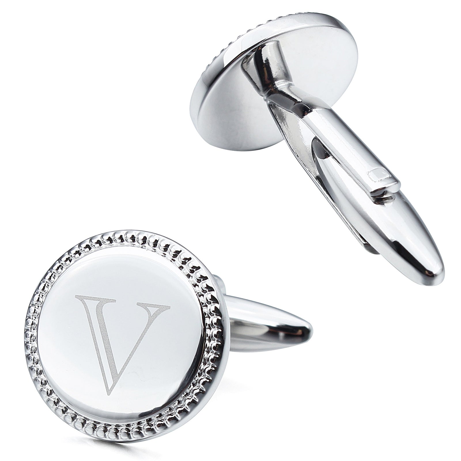Letter V Initial Cufflinks -Round
