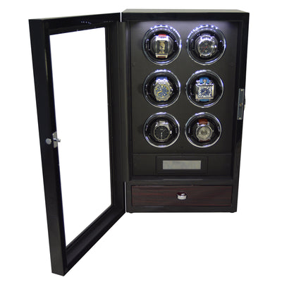 Yarra Watch Winder for 6 Watches + Drawer with Fingerprint Lock, 6 Watch Winder with Drawer, Watch Winder Boxes, Black Watch Winder, Fingerprint Lock Watch Winder, Watch Winders, nogiftbox, CW0604, Clinks.com