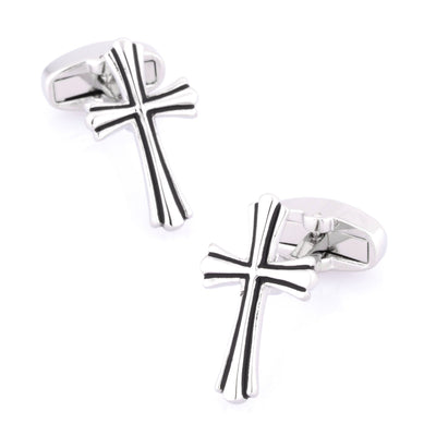 Fleurie Cross Silver & Black Enamel Cufflinks