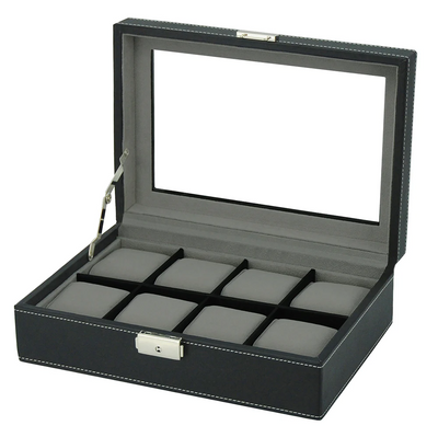 Black Leather Watch Box for 8 Watches